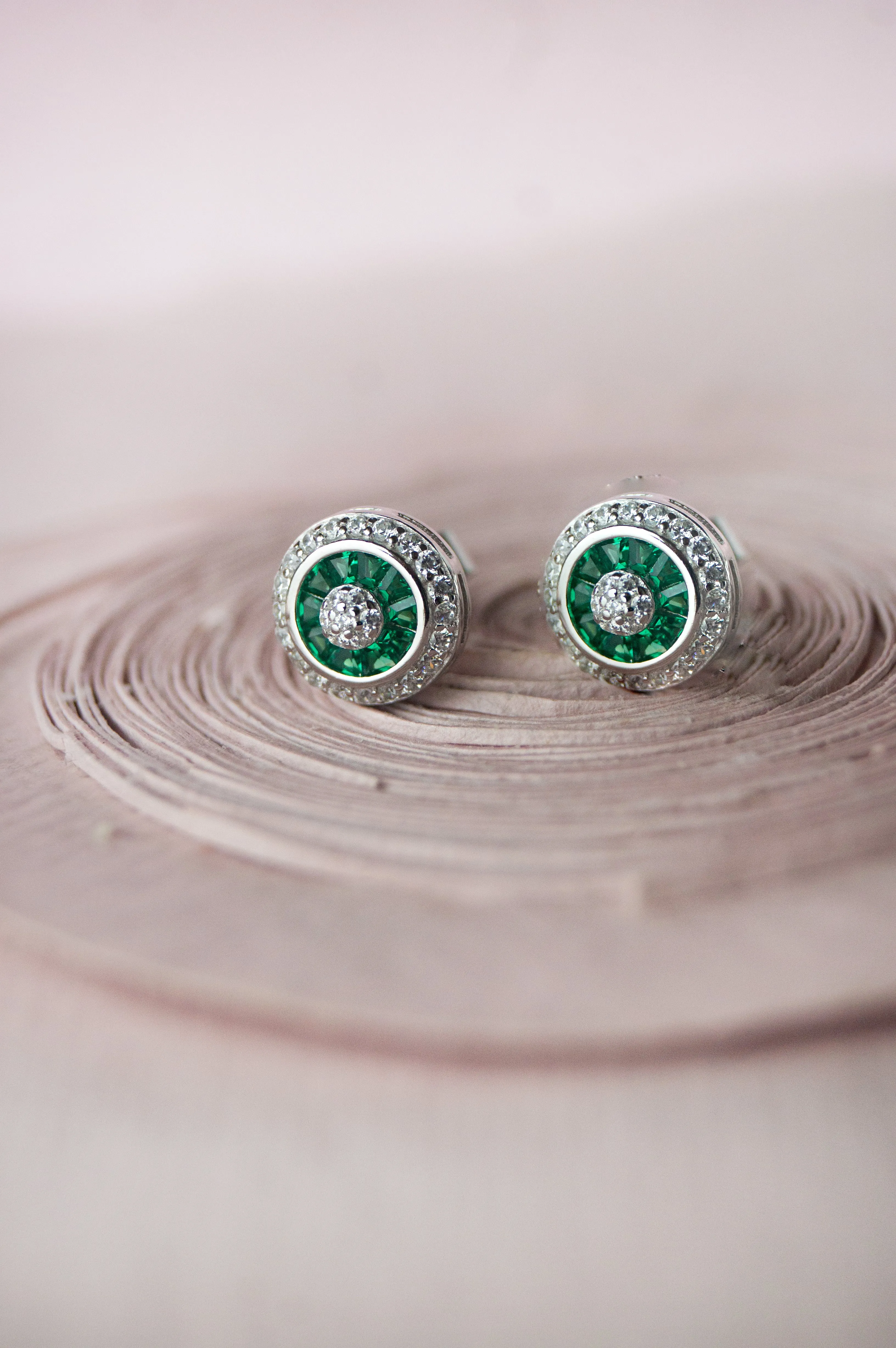 Vibrant Pinwheel Colorstone Statement Sterling Silver Stud Earrings - Green