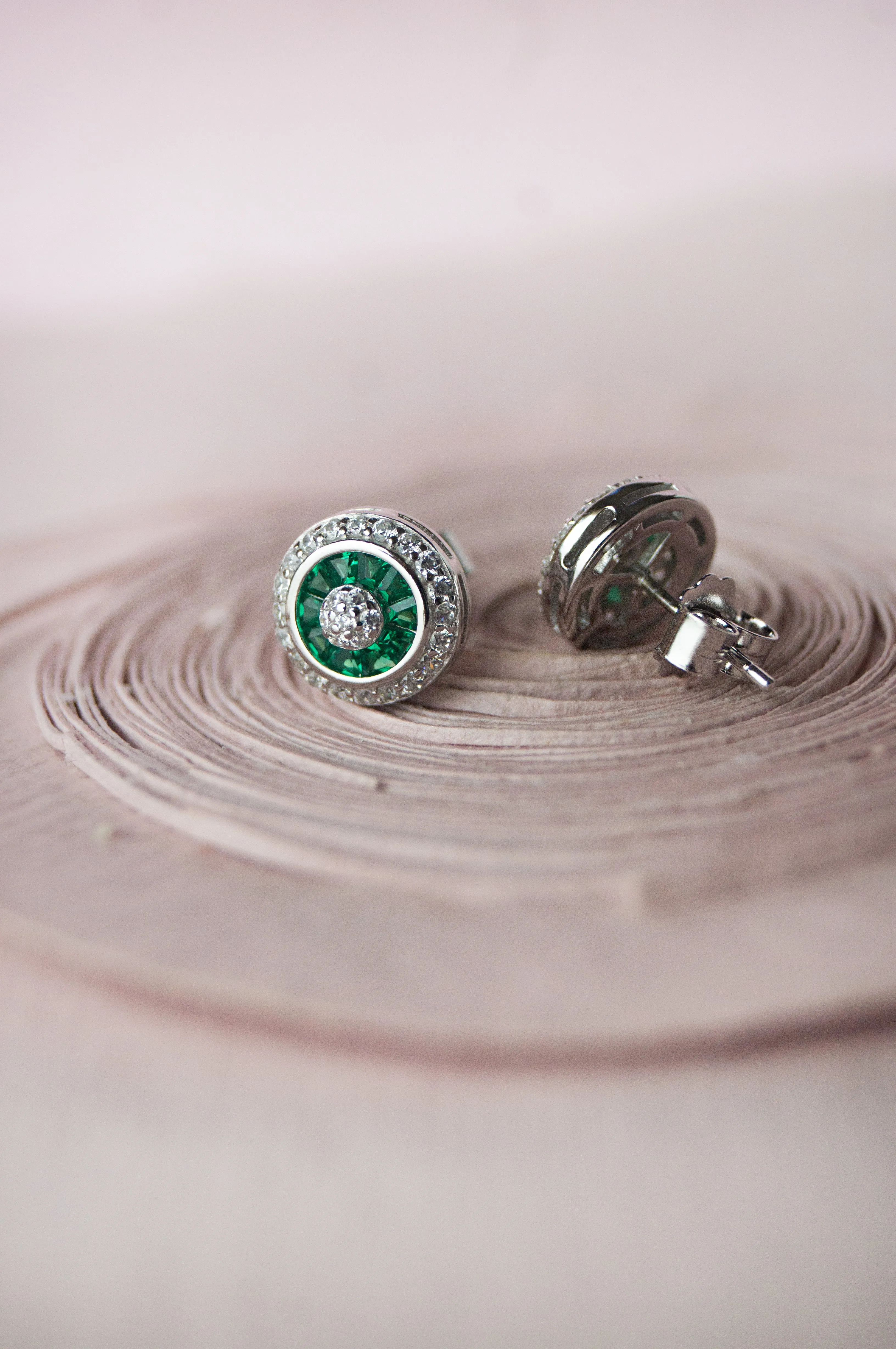 Vibrant Pinwheel Colorstone Statement Sterling Silver Stud Earrings - Green
