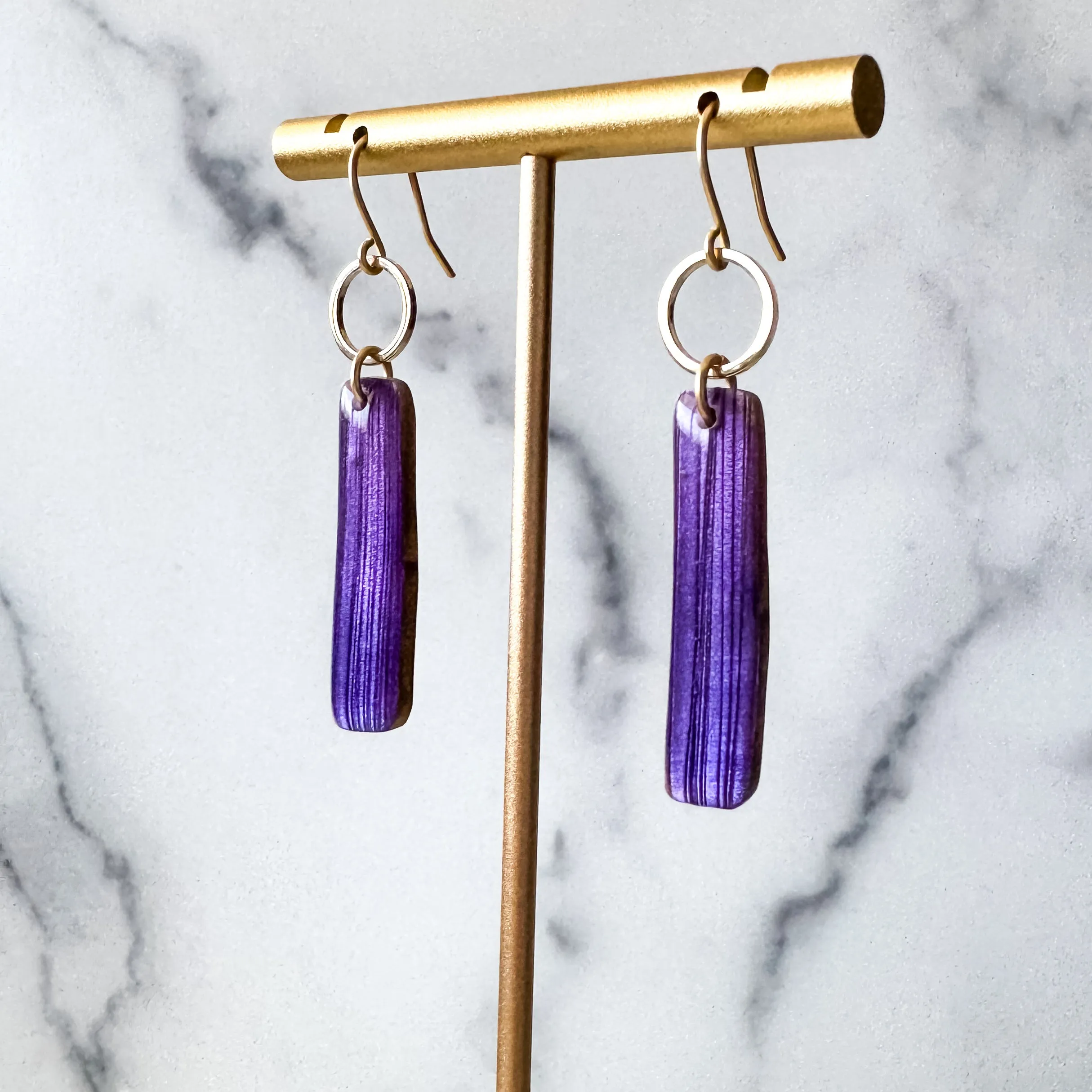 Vibrant Purple Clay Linear Statement Earrings
