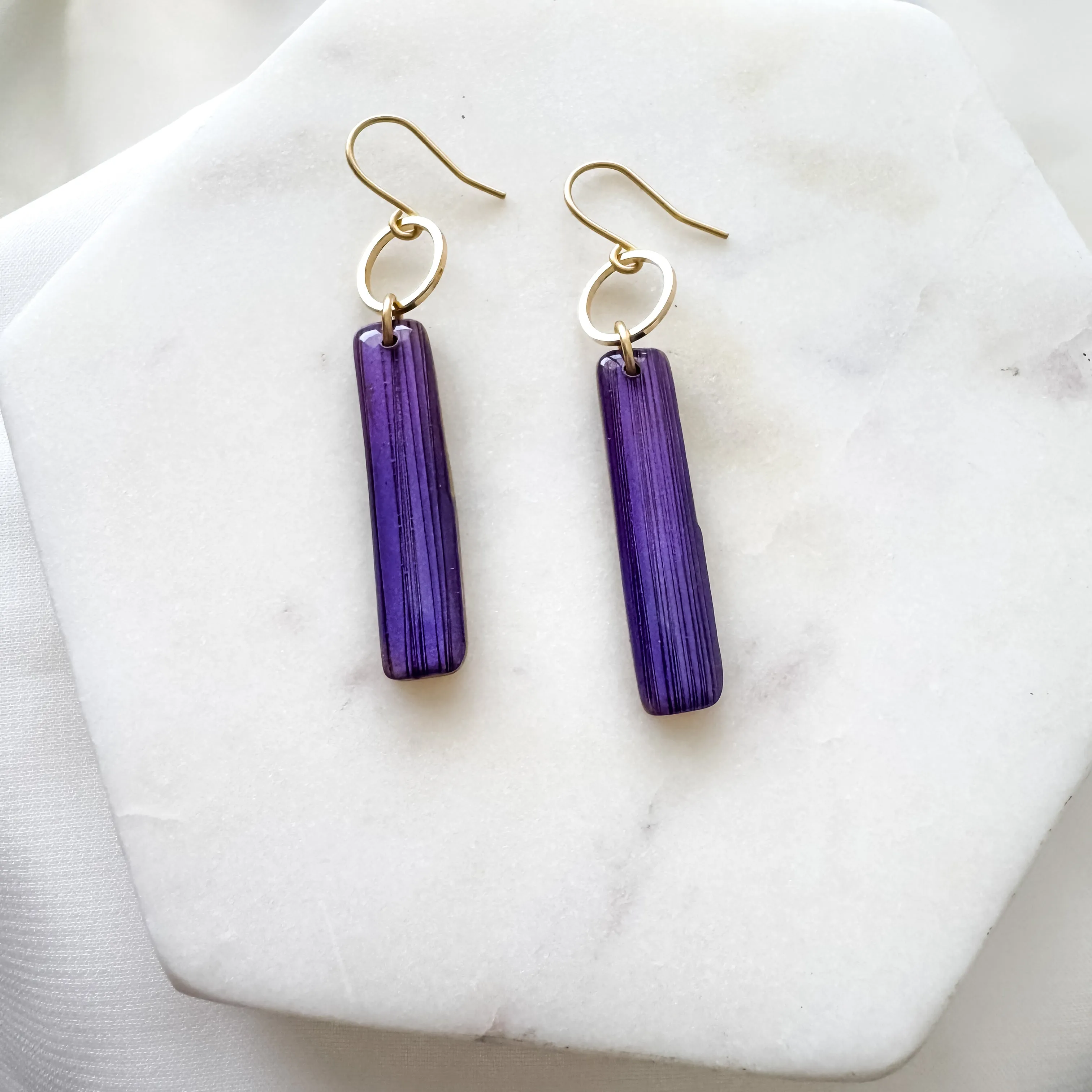 Vibrant Purple Clay Linear Statement Earrings