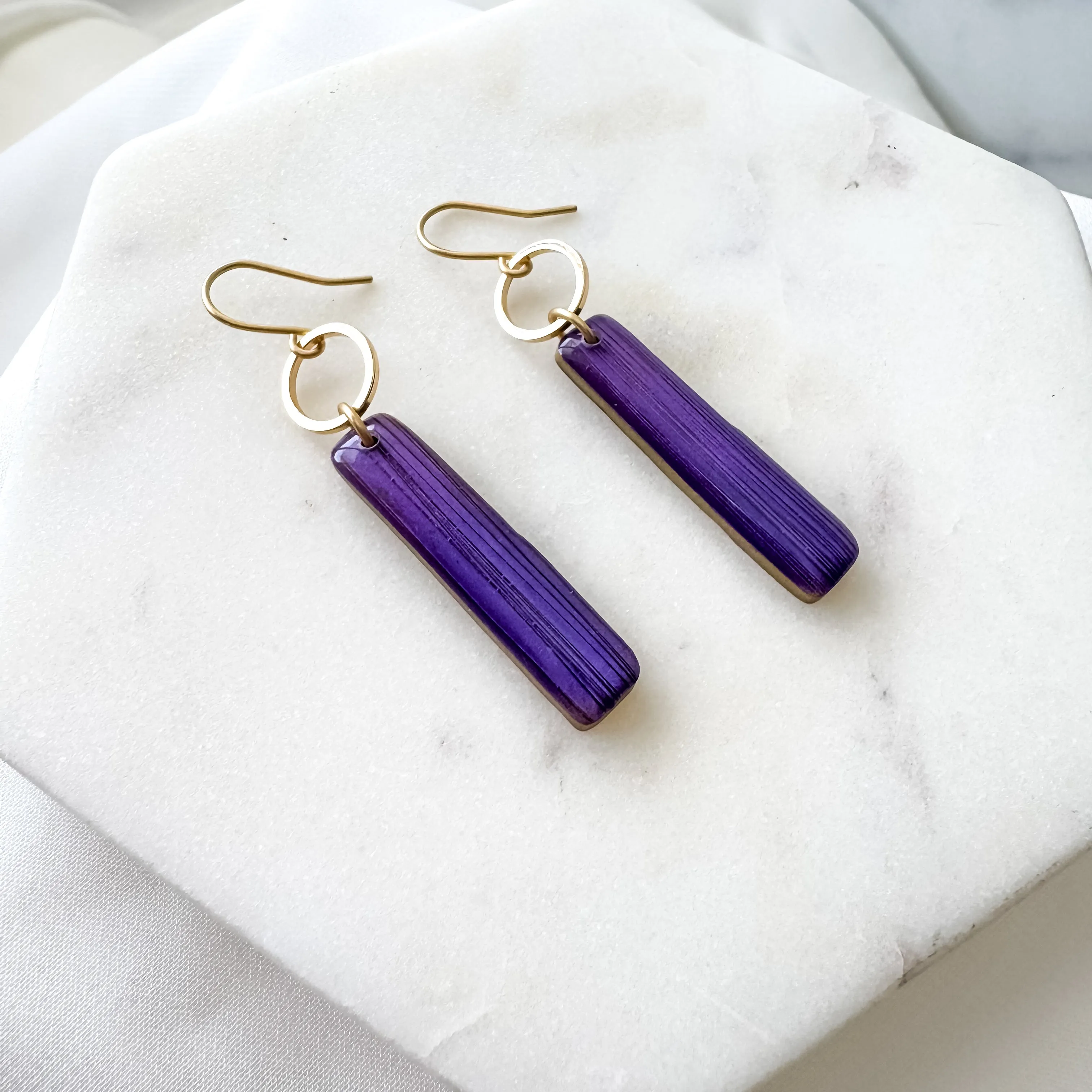 Vibrant Purple Clay Linear Statement Earrings