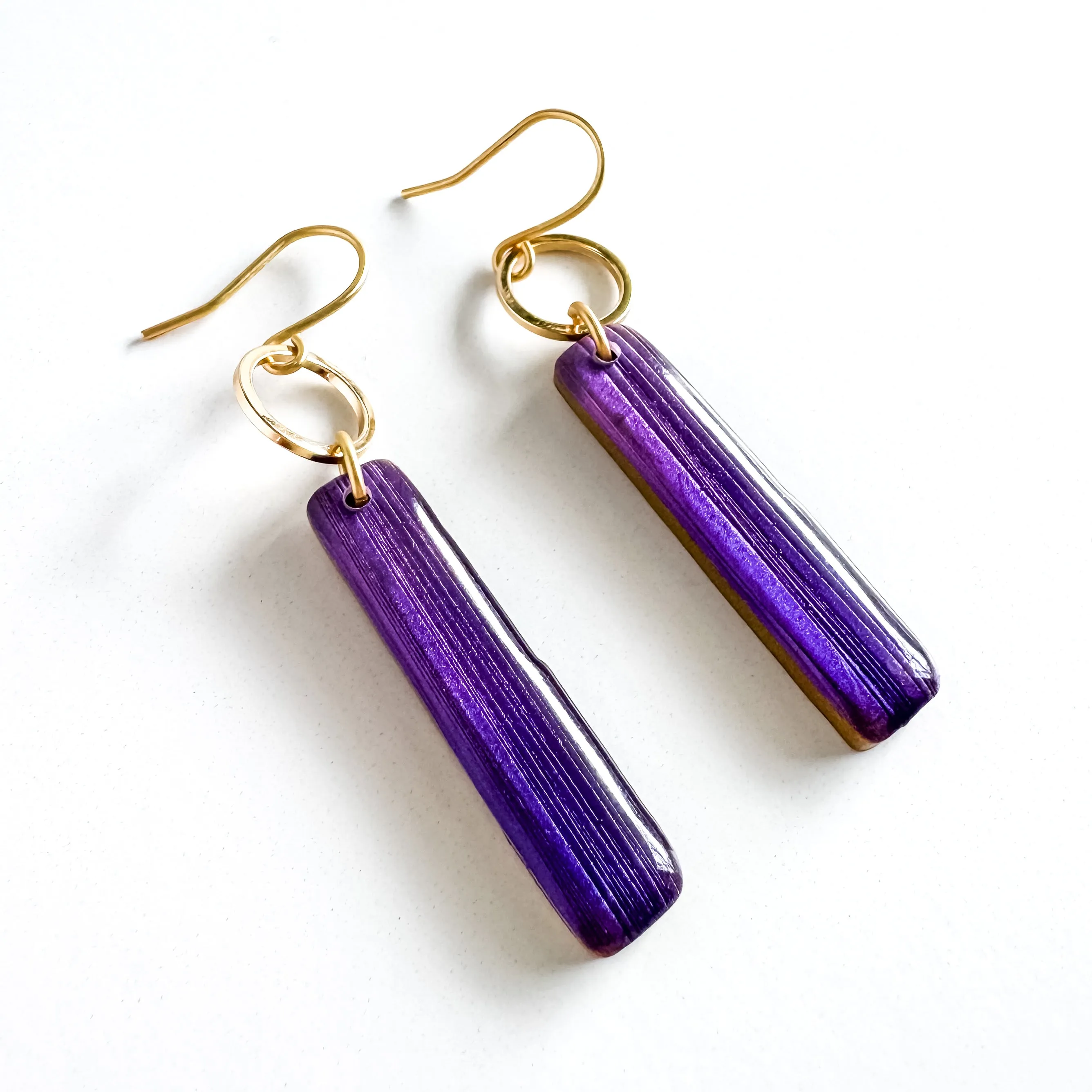 Vibrant Purple Clay Linear Statement Earrings