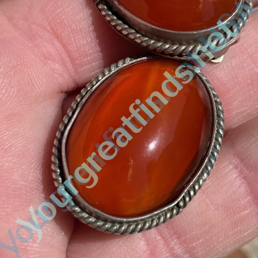 Vibrant Red Sardonyx Earrings in Sterling Silver Clip-on