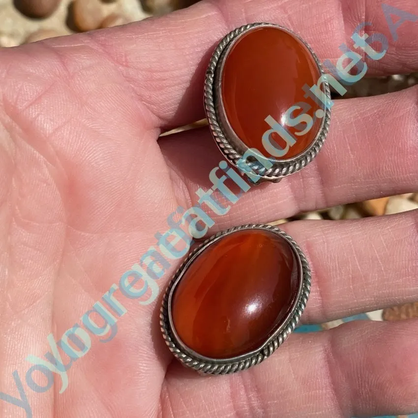 Vibrant Red Sardonyx Earrings in Sterling Silver Clip-on