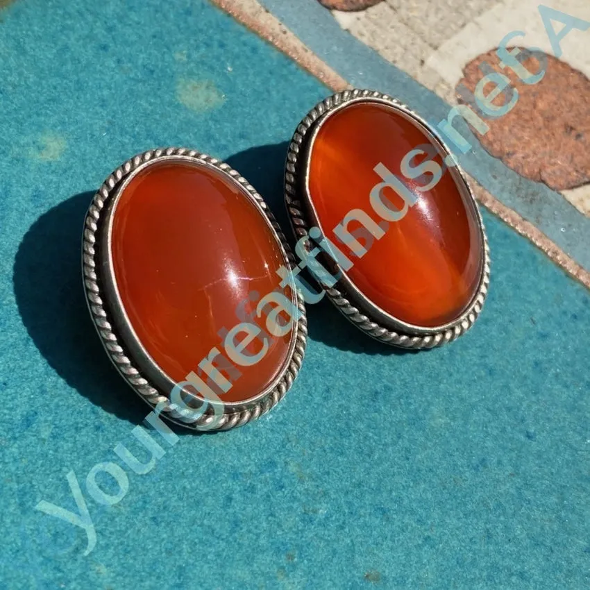 Vibrant Red Sardonyx Earrings in Sterling Silver Clip-on