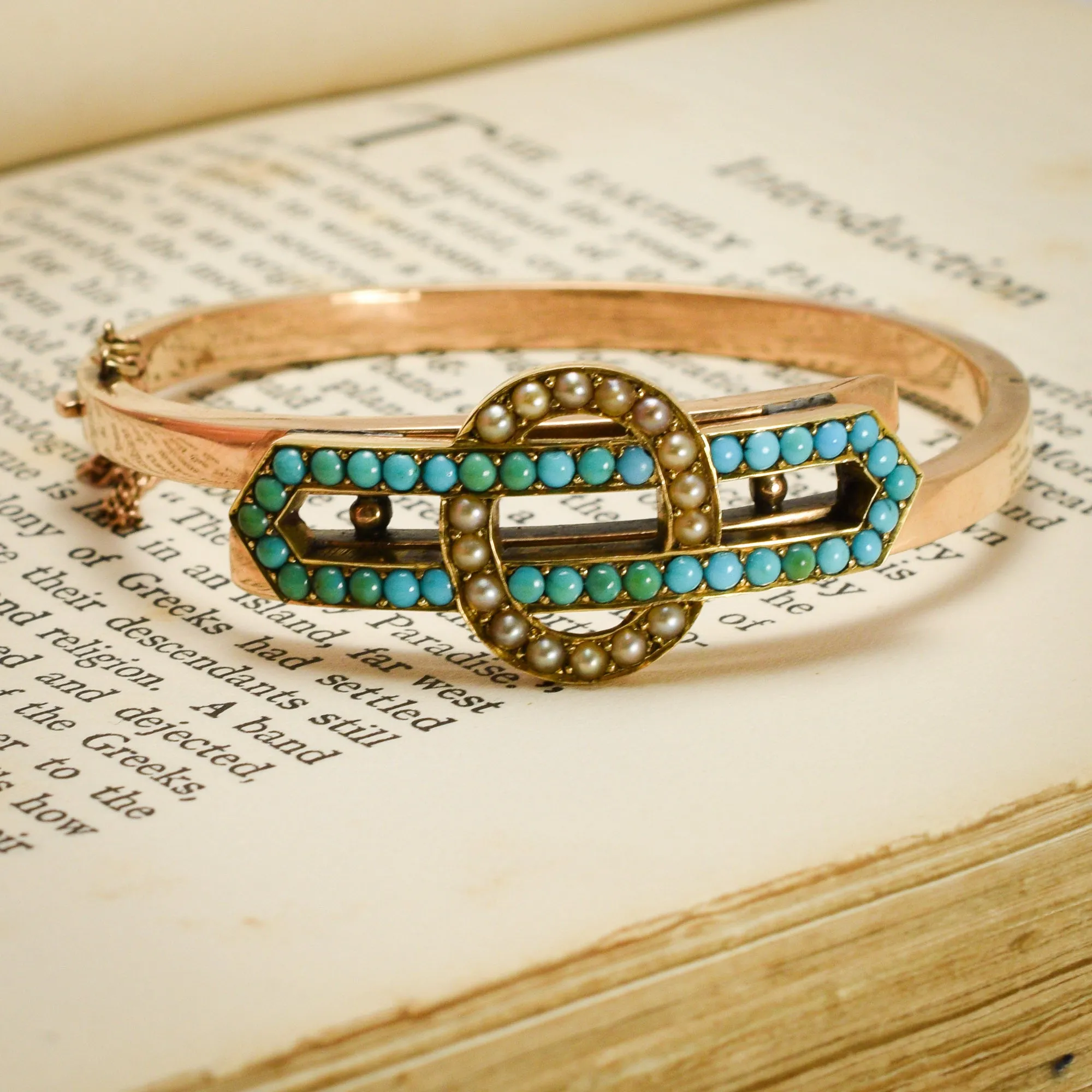 Victorian Turquoise & Pearl Infinity Bangle