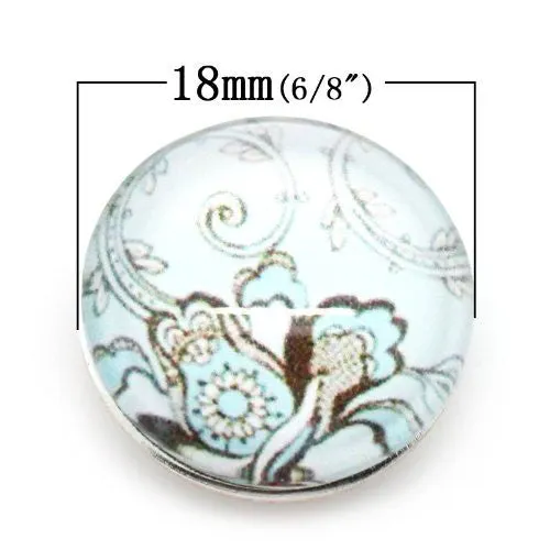 Vintage Pattern Glass Chunk Charm Button Fits Chunk Bracelet 18mm