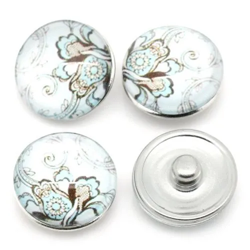 Vintage Pattern Glass Chunk Charm Button Fits Chunk Bracelet 18mm