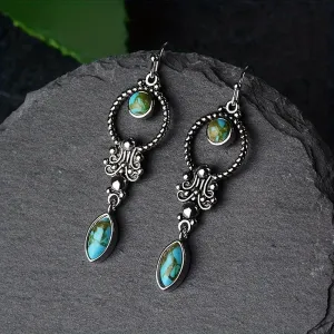 Vintage Turquoise Inlay Earrings Charm Jewelry