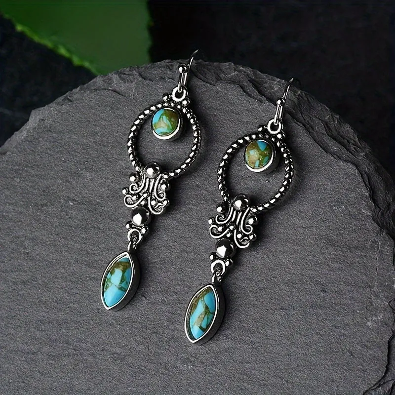 Vintage Turquoise Inlay Earrings Charm Jewelry