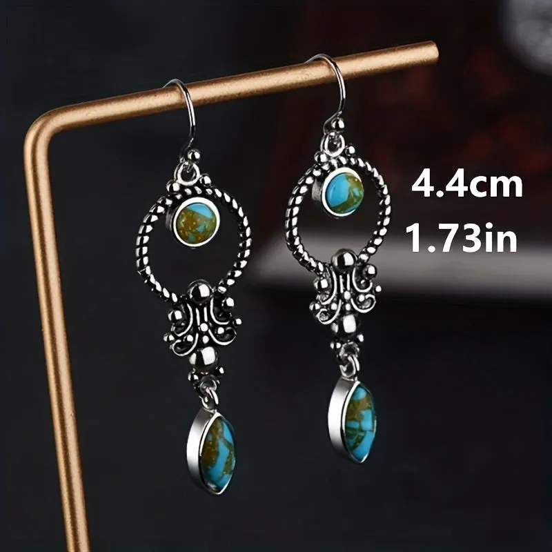 Vintage Turquoise Inlay Earrings Charm Jewelry