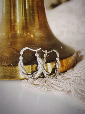 Vintage White Gold Twisted Hoop Earrings