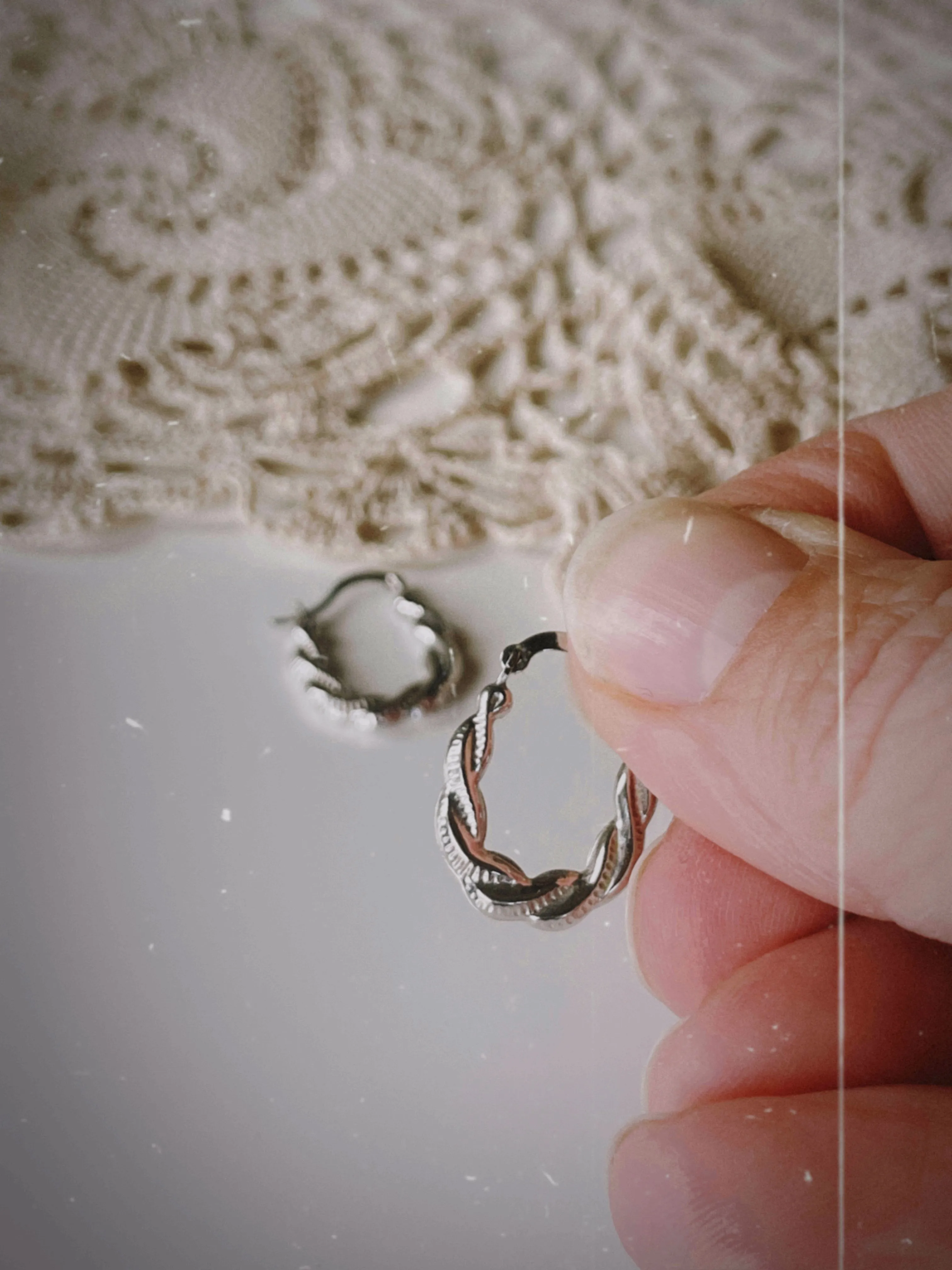 Vintage White Gold Twisted Hoop Earrings