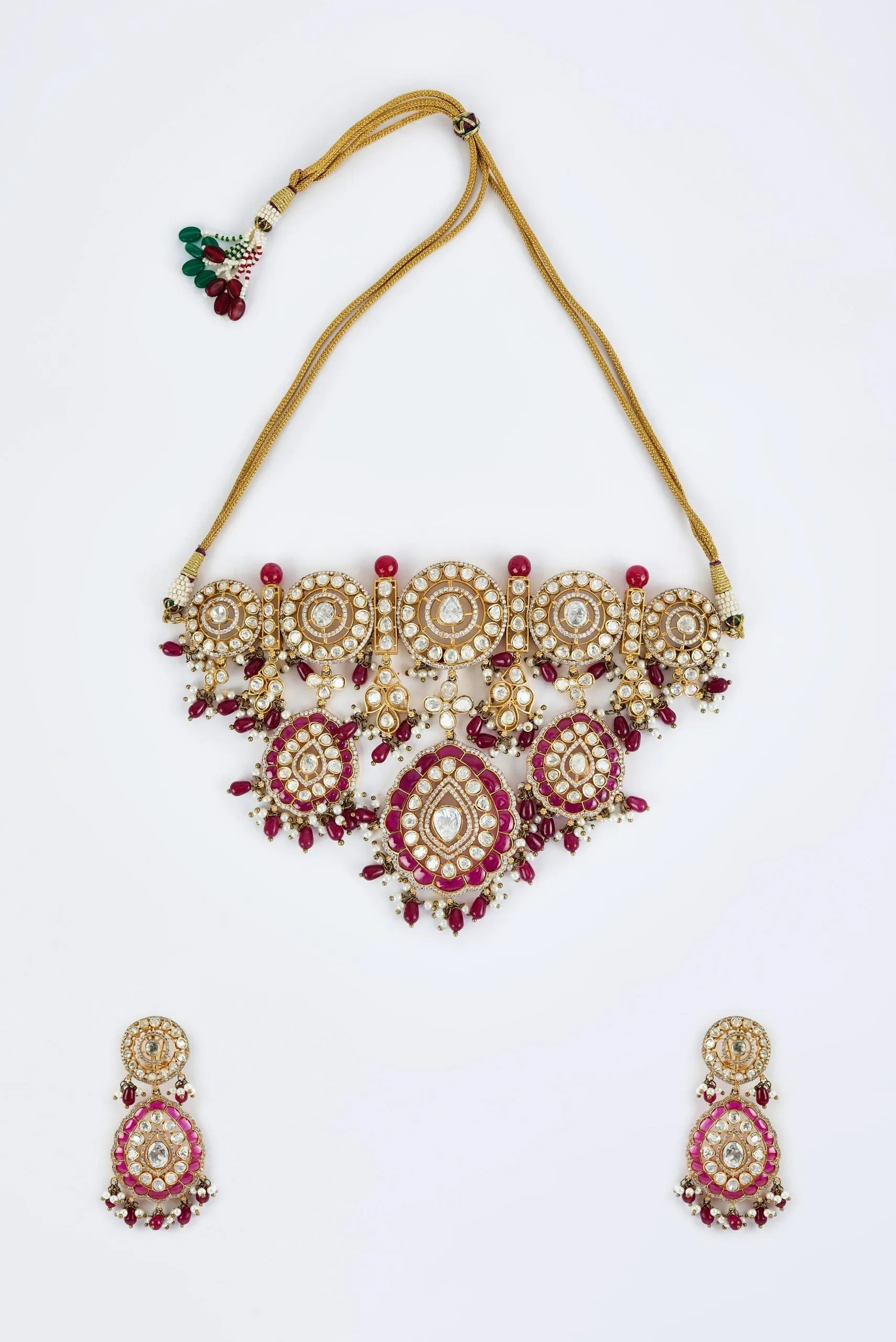 vivinia BY VIDHI MEHRA Florence Gold Plated Gold Womens Kundan, Polki Choker Necklace Set with Pair of Earrings & Maangtikka (Freesize)