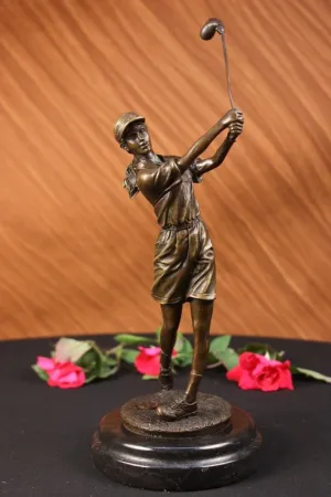 Vtg Style Woman Lady LPGA Golfer Club Bag Bronze Marble Statue Tournament Trophy