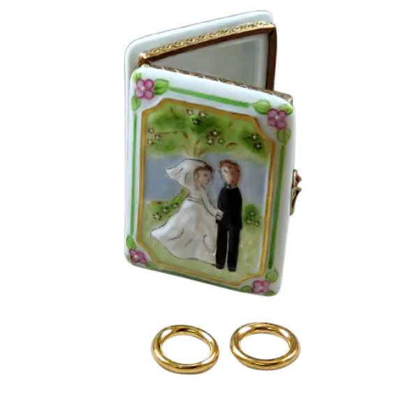 Wedding Book With 2 Removable Gold Rings Limoges Porcelain Box
