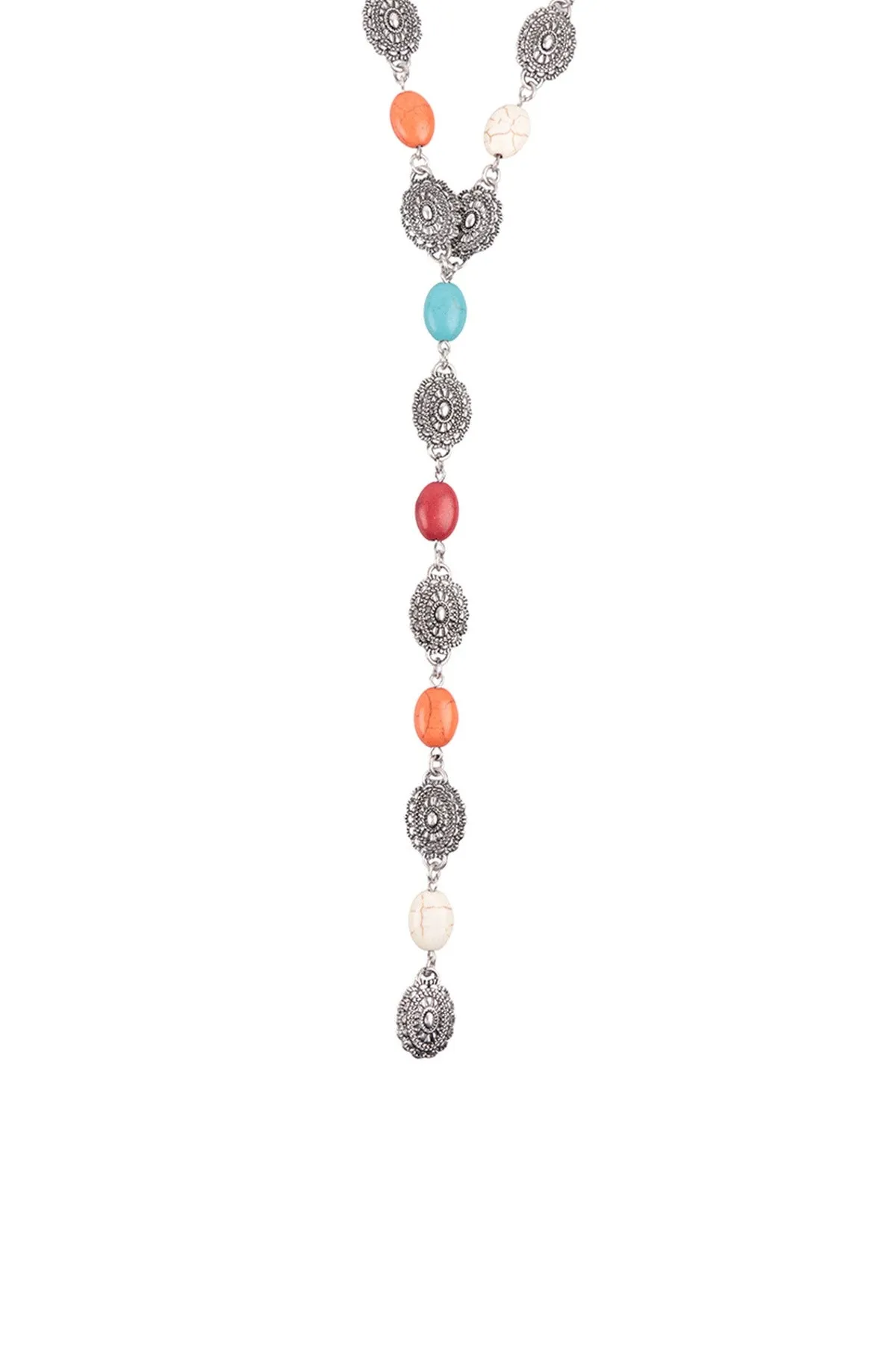 WESTERN CONCHO SEMI STONE LARIAT Y NECKLACE AND EARRING SET