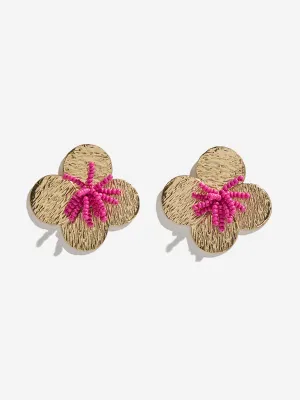 Westside Accessories Gold & Pink Textured and Beaded Stud Earrings