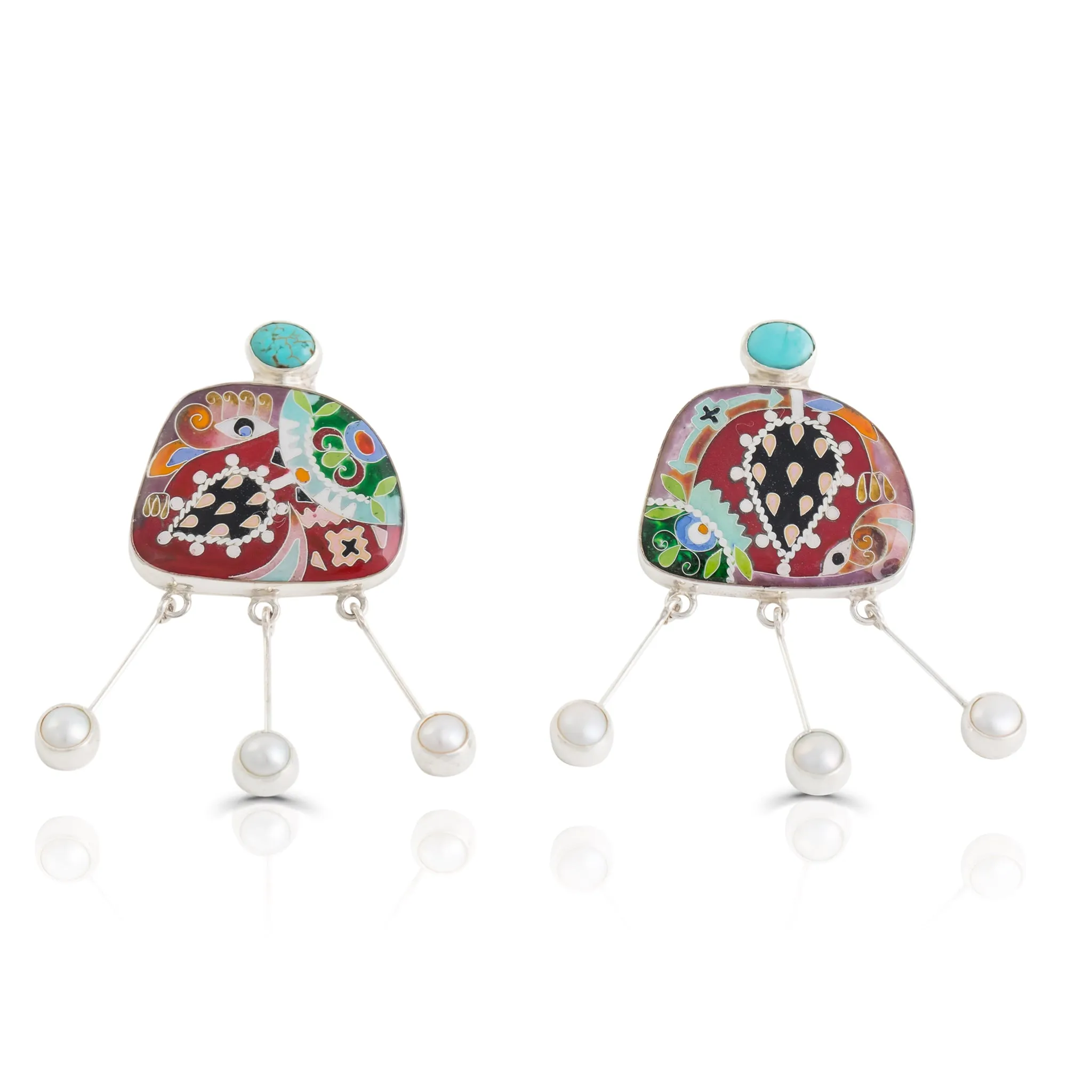 White Pearl and Silver Nature Fusion Drop Earrings