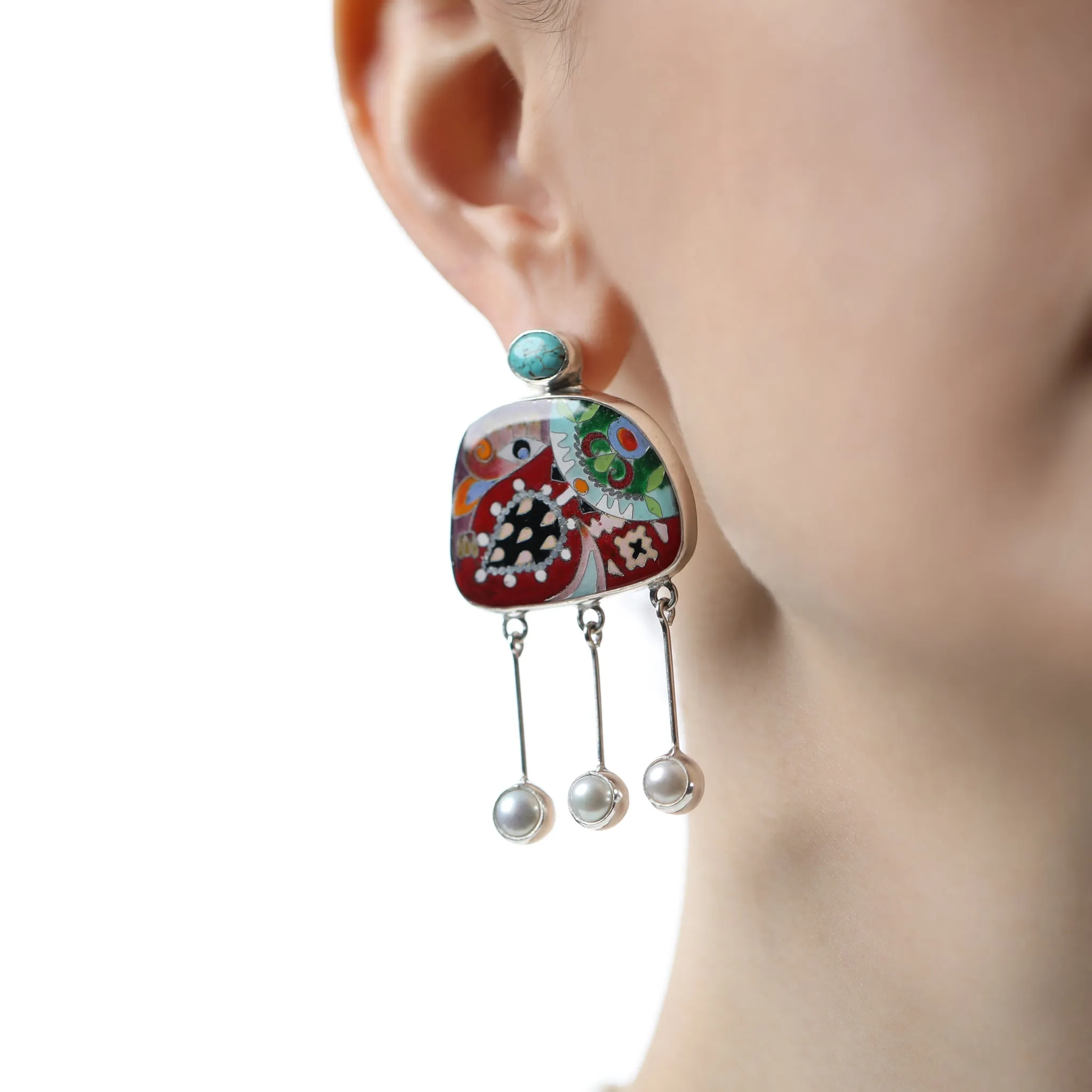 White Pearl and Silver Nature Fusion Drop Earrings