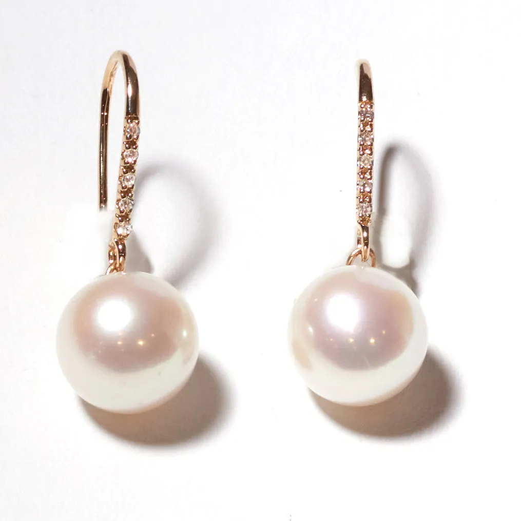 White South Sea Pearls and Gold and Diamond Earring
