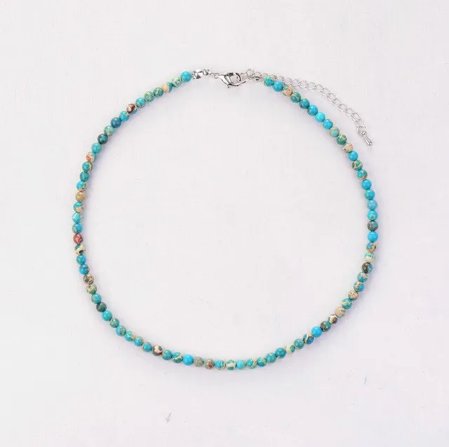 Women Choker 4MM Natural Stones Choker Necklace