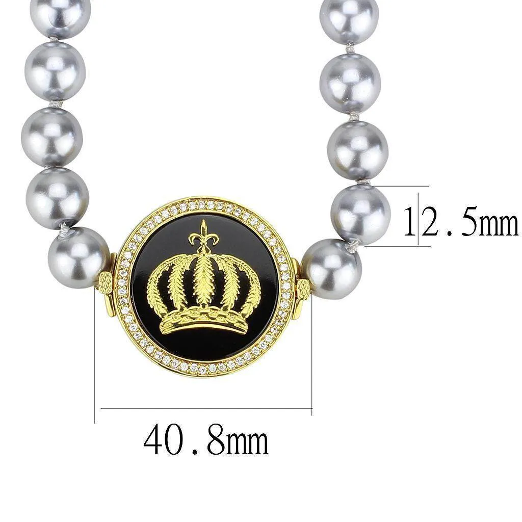 Women's LO2646 - Gold Brass Necklace with Semi-Precious