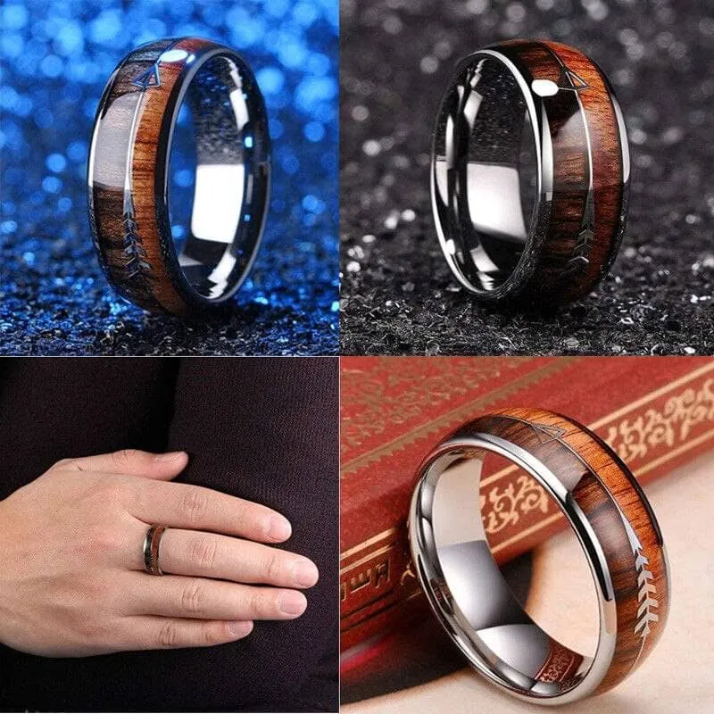 Wood and Arrow Dome Tungsten Men's Wedding Band