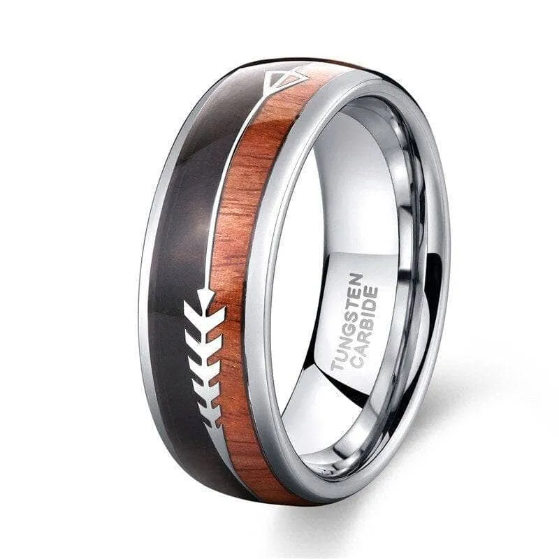 Wood and Arrow Dome Tungsten Men's Wedding Band
