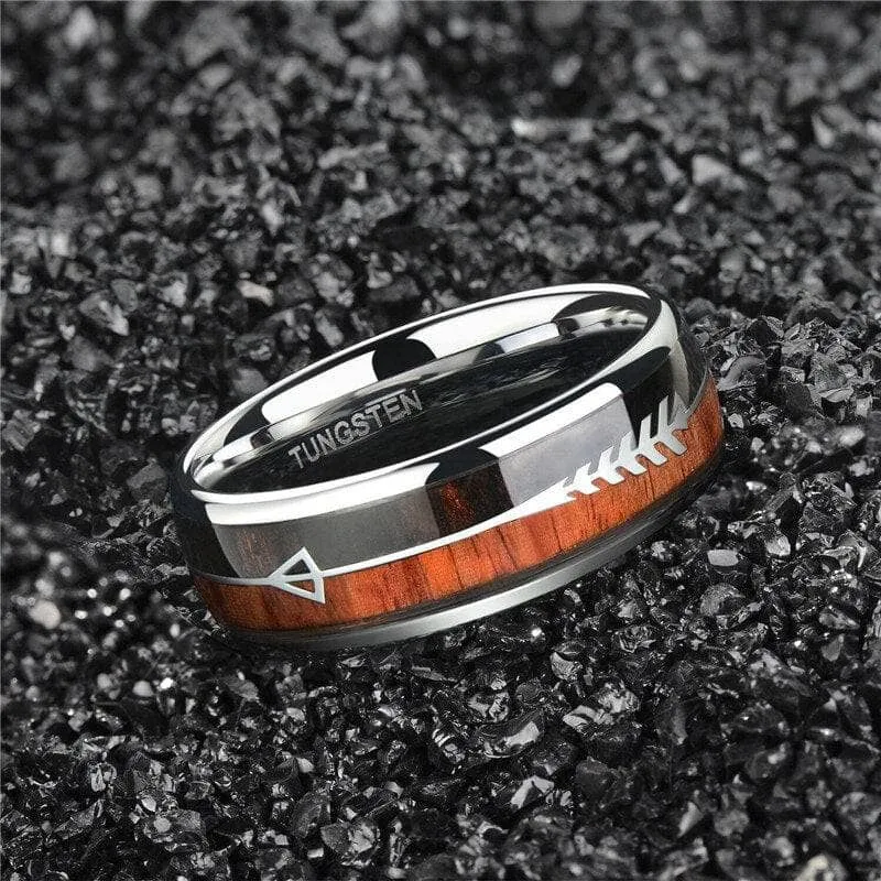 Wood and Arrow Dome Tungsten Men's Wedding Band
