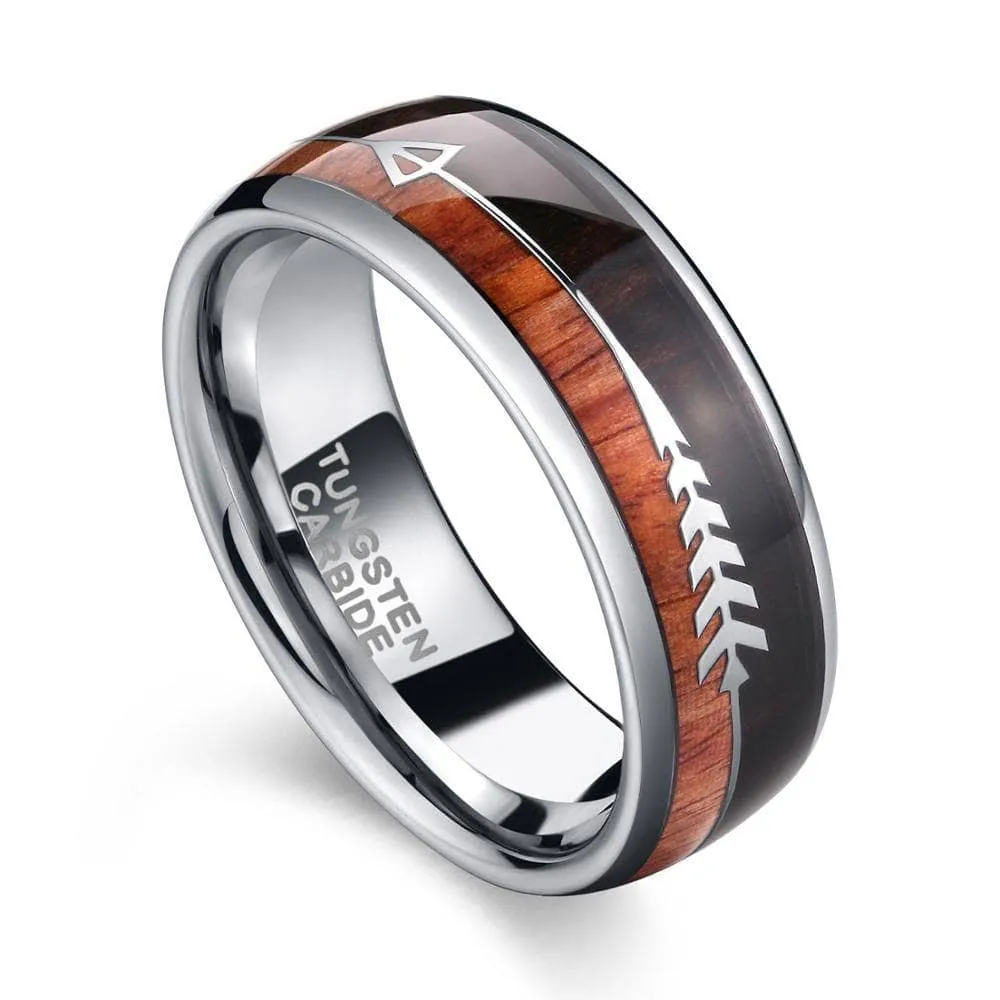 Wood and Arrow Dome Tungsten Men's Wedding Band