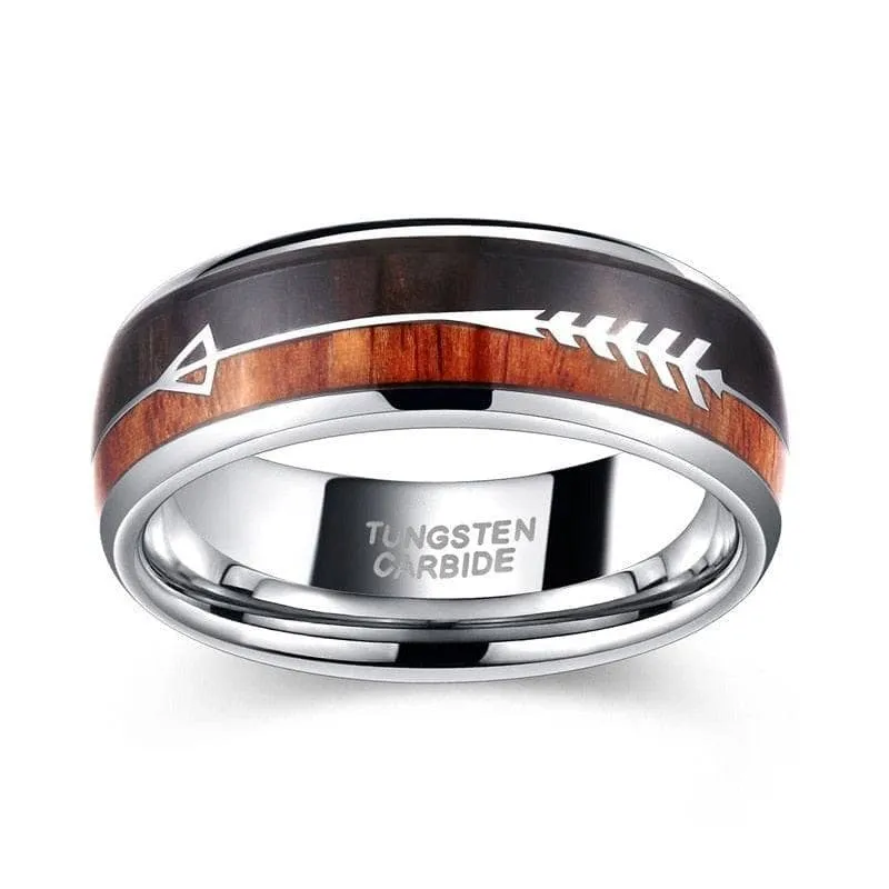 Wood and Arrow Dome Tungsten Men's Wedding Band