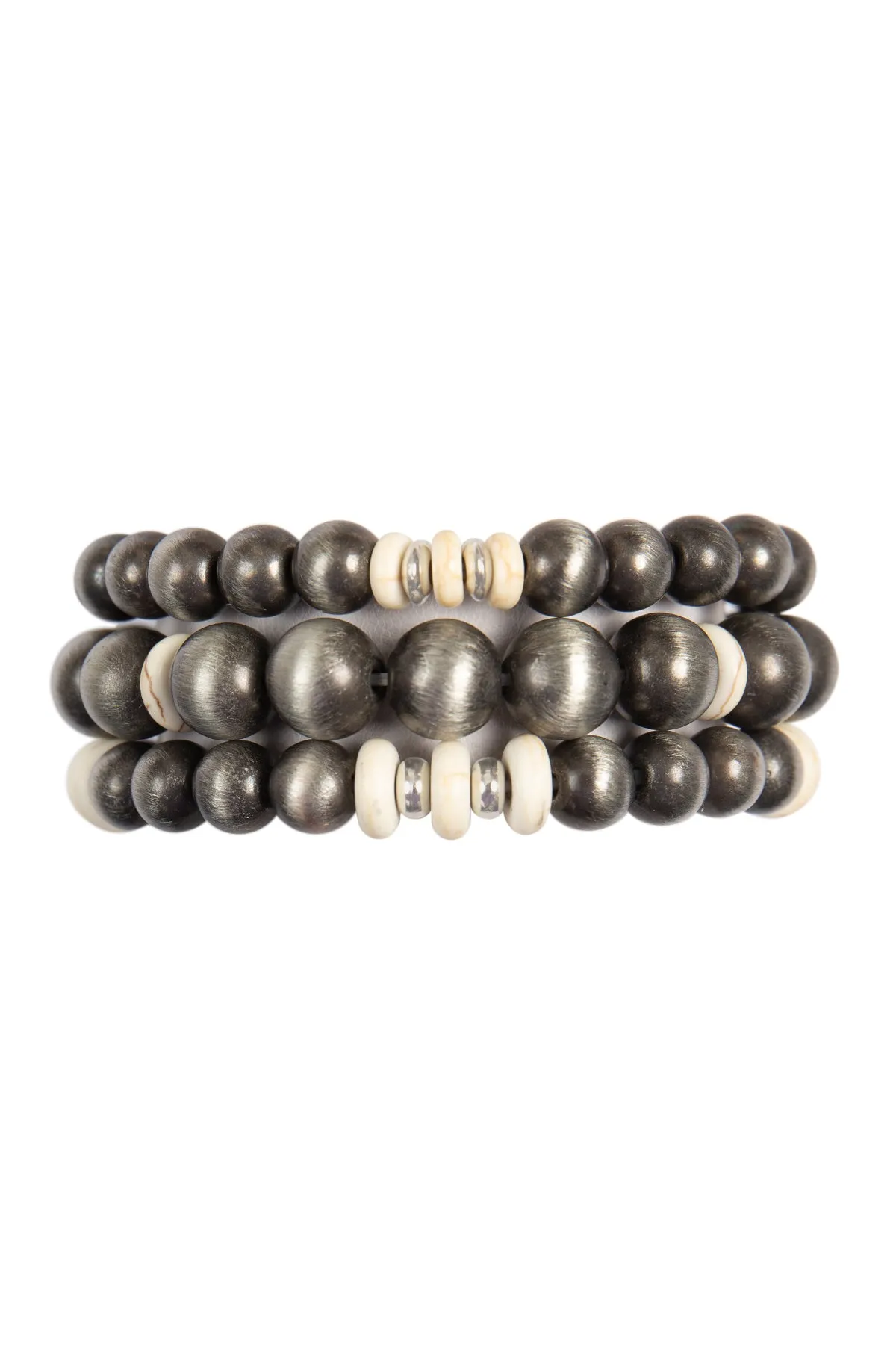 WOOD BEAD WITH NATURAL STONE LAYERED BRACELET SET