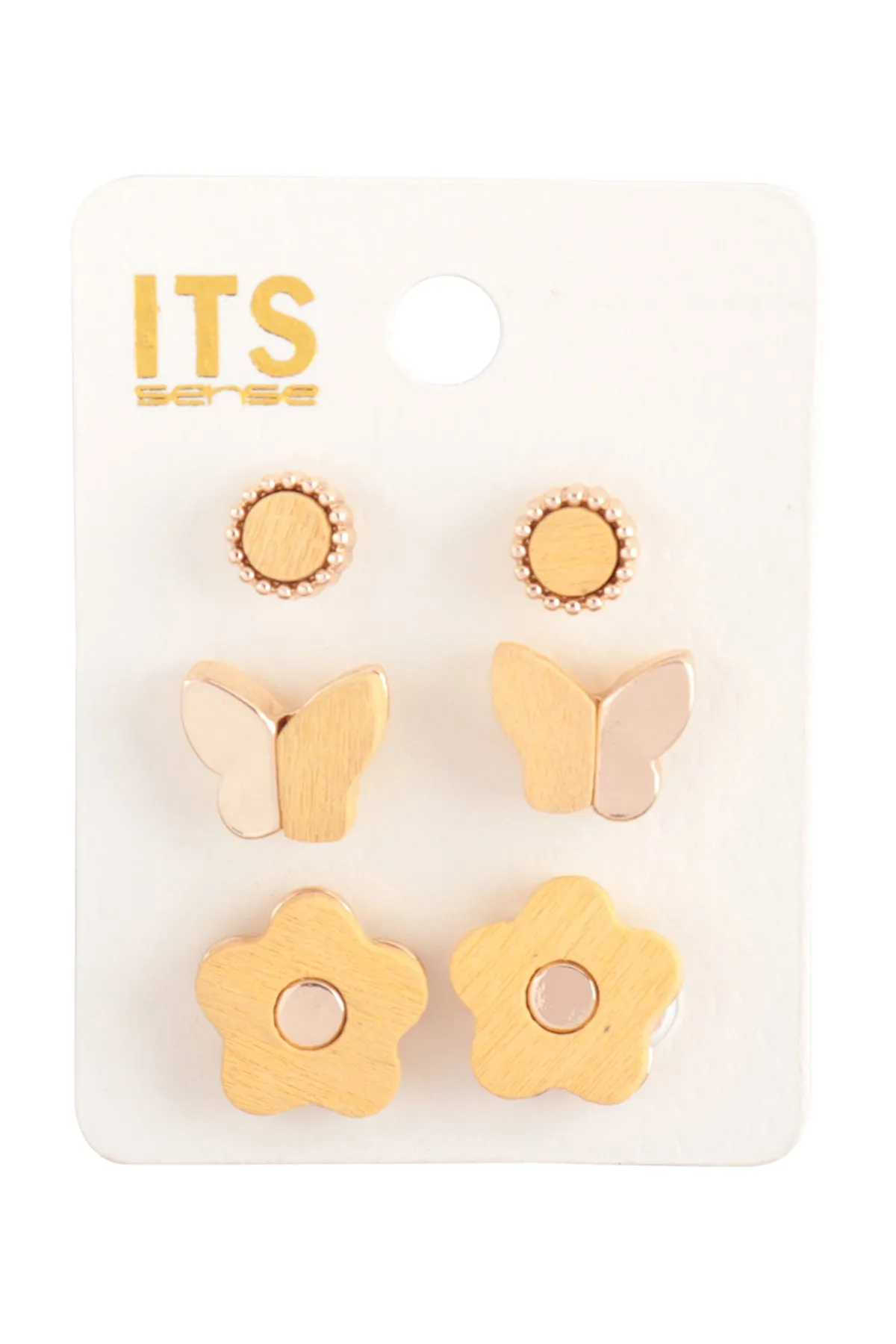 WOOD SPRING 3SET BUTTERFLY FLOWER STUD EARRINGS
