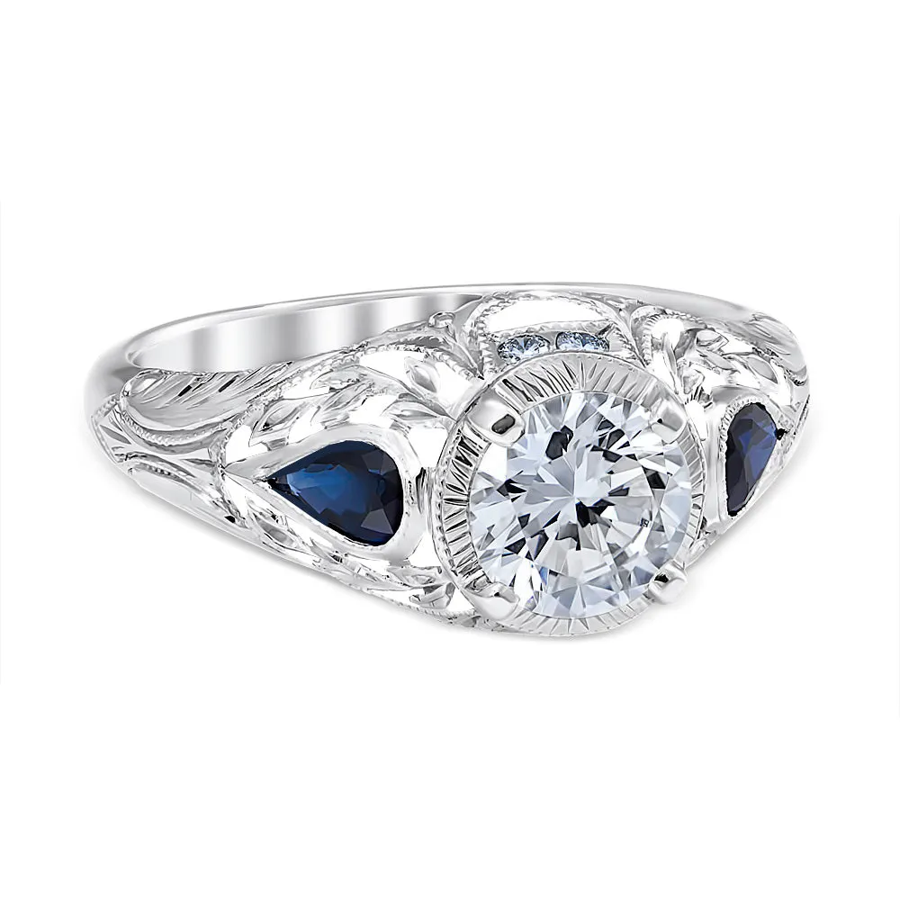 Wreathed Pear Sapphire Engagement Ring