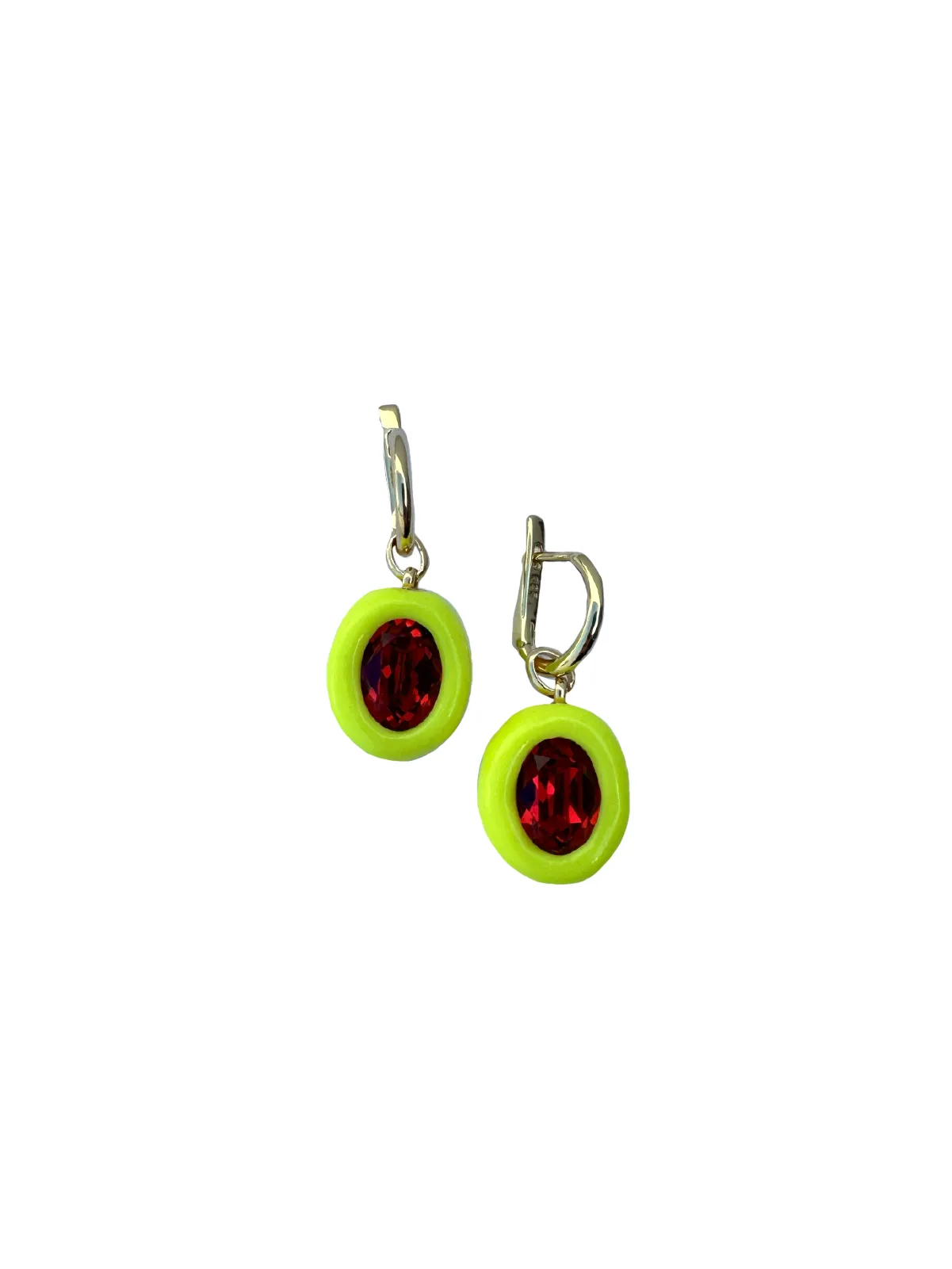 Yellow Earrings with Red Stone