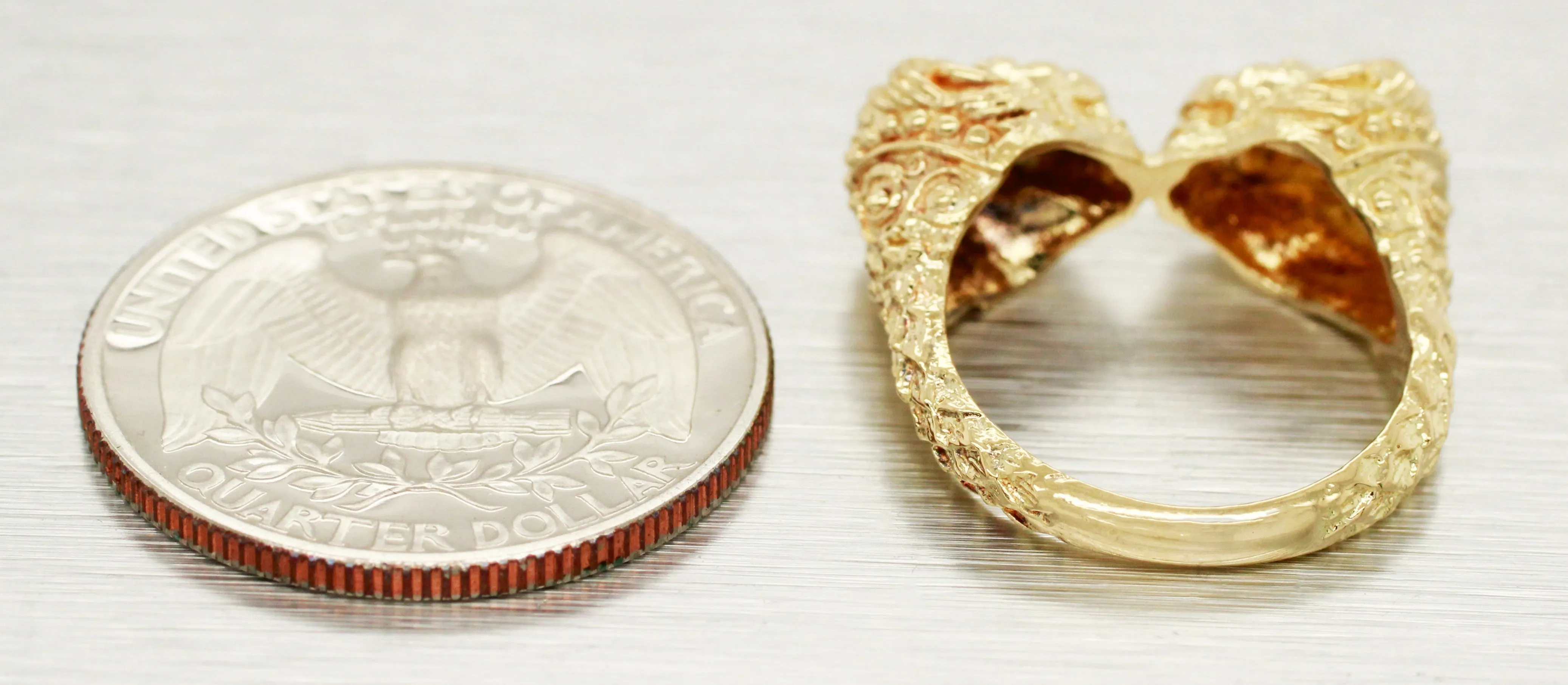 Zolotas Heritage Double Lion Head Ring - Solid 18k Yellow Gold - Size 5.50