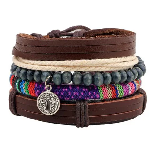 ZOSHI Vintage Tribal Bohemian Wood Beads Bracelet Boho Bracelet Cuff Men Leather Braclet Femme Male Wrist Band Handmade Jewelry