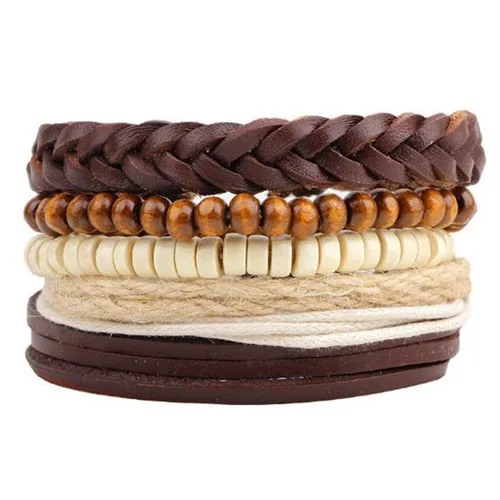ZOSHI Vintage Tribal Bohemian Wood Beads Bracelet Boho Bracelet Cuff Men Leather Braclet Femme Male Wrist Band Handmade Jewelry
