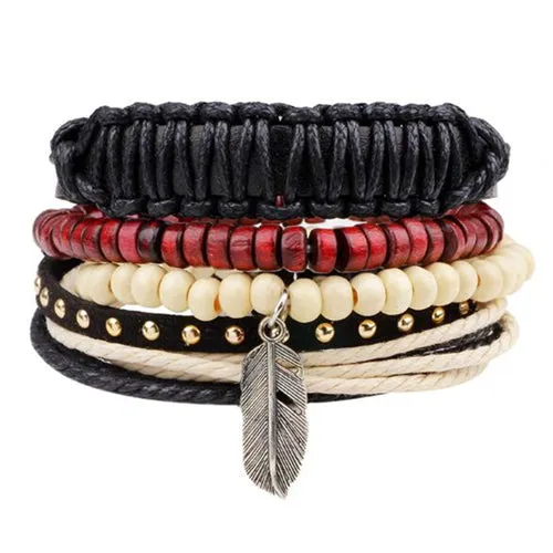 ZOSHI Vintage Tribal Bohemian Wood Beads Bracelet Boho Bracelet Cuff Men Leather Braclet Femme Male Wrist Band Handmade Jewelry