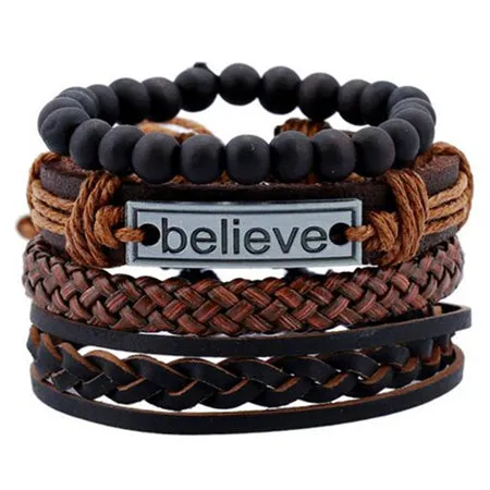ZOSHI Vintage Tribal Bohemian Wood Beads Bracelet Boho Bracelet Cuff Men Leather Braclet Femme Male Wrist Band Handmade Jewelry