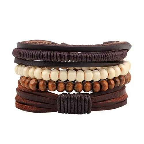 ZOSHI Vintage Tribal Bohemian Wood Beads Bracelet Boho Bracelet Cuff Men Leather Braclet Femme Male Wrist Band Handmade Jewelry