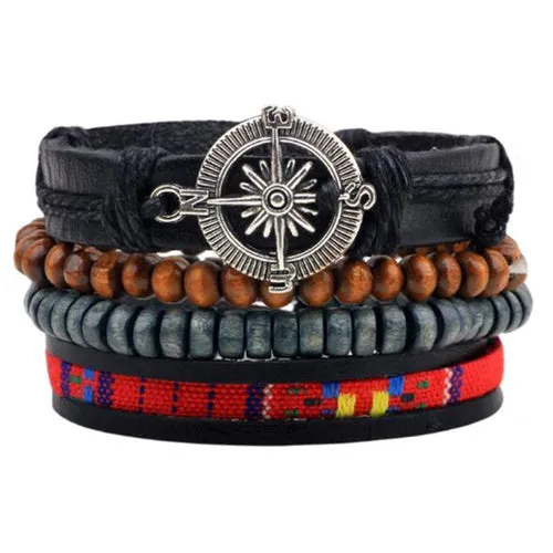 ZOSHI Vintage Tribal Bohemian Wood Beads Bracelet Boho Bracelet Cuff Men Leather Braclet Femme Male Wrist Band Handmade Jewelry