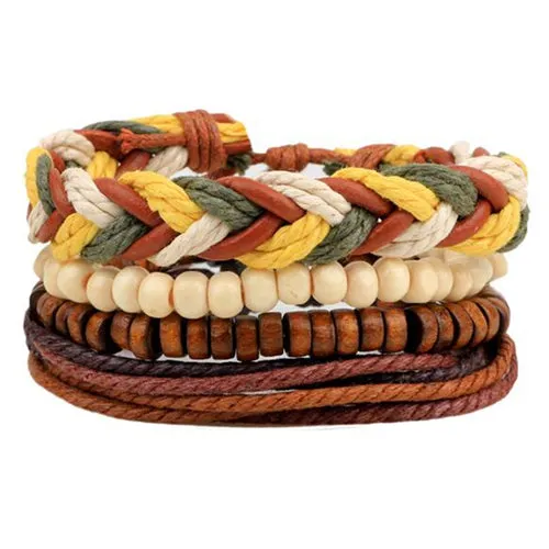 ZOSHI Vintage Tribal Bohemian Wood Beads Bracelet Boho Bracelet Cuff Men Leather Braclet Femme Male Wrist Band Handmade Jewelry