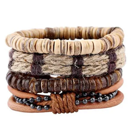 ZOSHI Vintage Tribal Bohemian Wood Beads Bracelet Boho Bracelet Cuff Men Leather Braclet Femme Male Wrist Band Handmade Jewelry