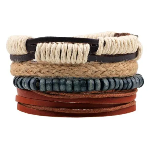 ZOSHI Vintage Tribal Bohemian Wood Beads Bracelet Boho Bracelet Cuff Men Leather Braclet Femme Male Wrist Band Handmade Jewelry