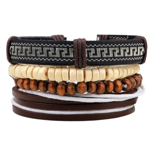 ZOSHI Vintage Tribal Bohemian Wood Beads Bracelet Boho Bracelet Cuff Men Leather Braclet Femme Male Wrist Band Handmade Jewelry