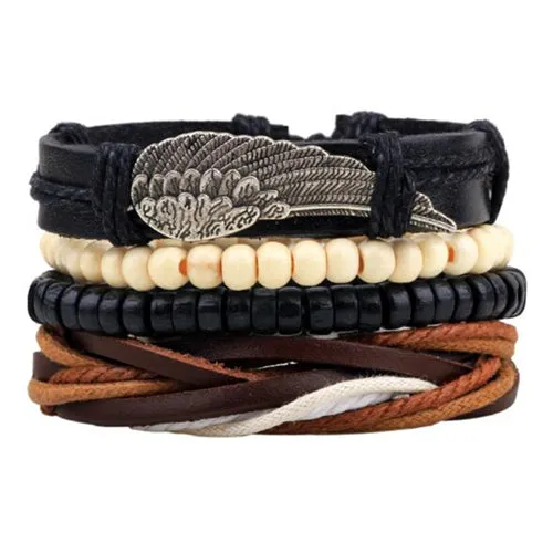 ZOSHI Vintage Tribal Bohemian Wood Beads Bracelet Boho Bracelet Cuff Men Leather Braclet Femme Male Wrist Band Handmade Jewelry