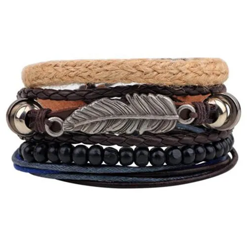 ZOSHI Vintage Tribal Bohemian Wood Beads Bracelet Boho Bracelet Cuff Men Leather Braclet Femme Male Wrist Band Handmade Jewelry