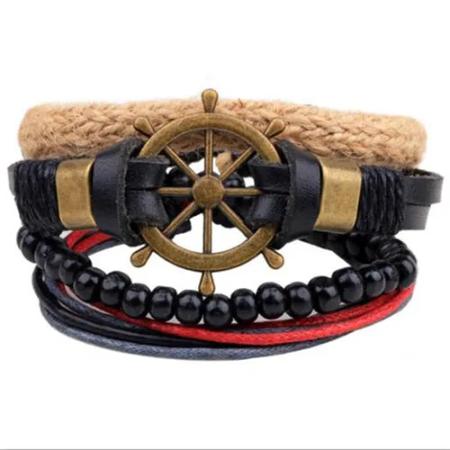ZOSHI Vintage Tribal Bohemian Wood Beads Bracelet Boho Bracelet Cuff Men Leather Braclet Femme Male Wrist Band Handmade Jewelry